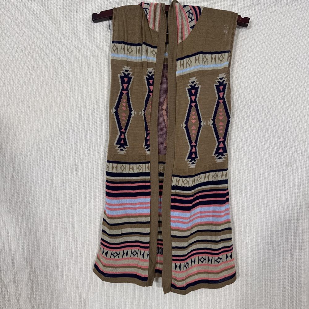 Southwestern Aztec Open Front Knit Vest Boho Western Festival Duster USA Made